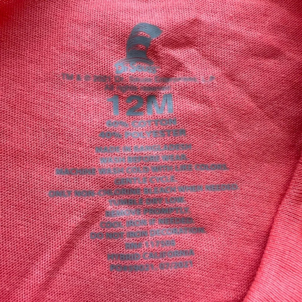 Dr Seuss Thing 1 Thing 2 Coral Pink Baby Bodysuit Size 12M IF6552DSJ1269 NWT